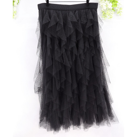 Anthropologie Dresses & Skirts - Anthropologie Women's The Cheri Ruffled Tulle Midi Skirt Black Sz XL NEW